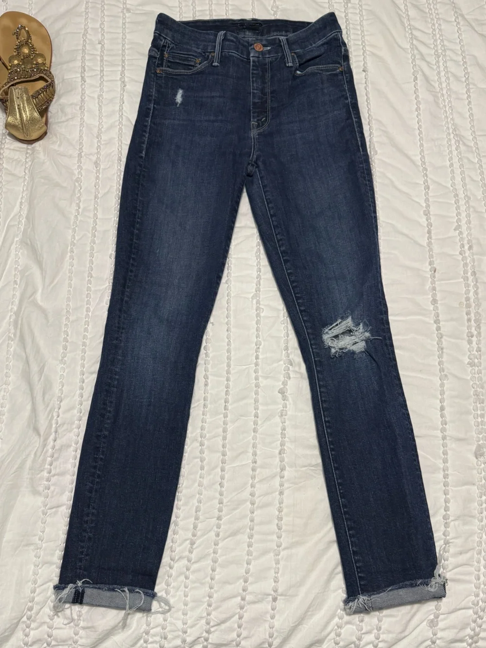 MOTHER Looker Ankle Fray Skinny Jeans Cat Attack High Rise size 24 (US 2)